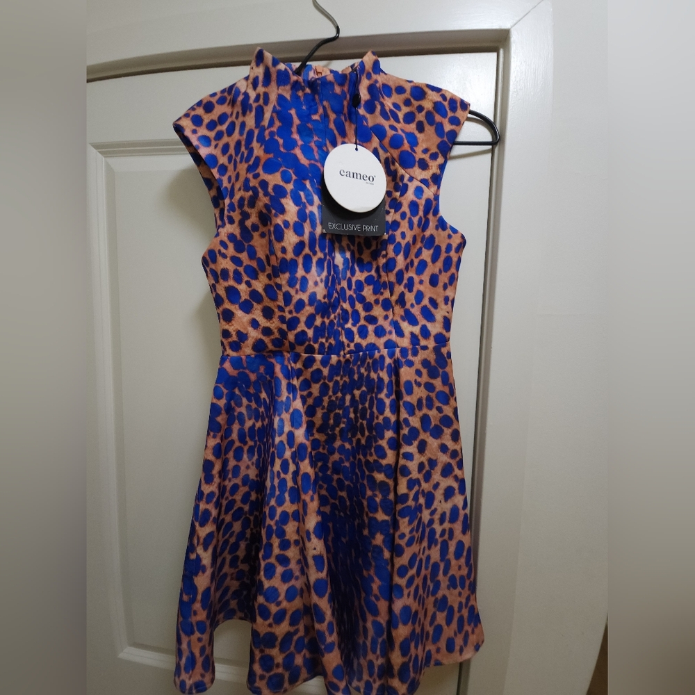Cameo Blue and Orange Exclusive Leopard Print Dress